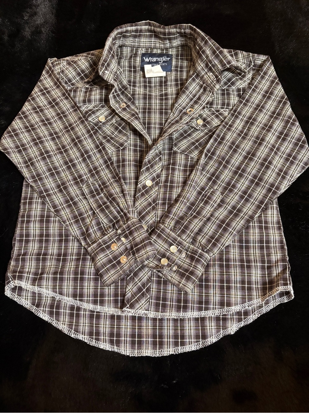 Wrangler Brown and Gray Plaid Pearl Snap Button-Down Shirt
